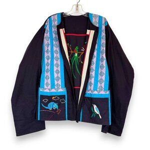 Vintage Hand Embroidered Guatemalan Bird Animal Jacket Colorful Folk Art Boho XL